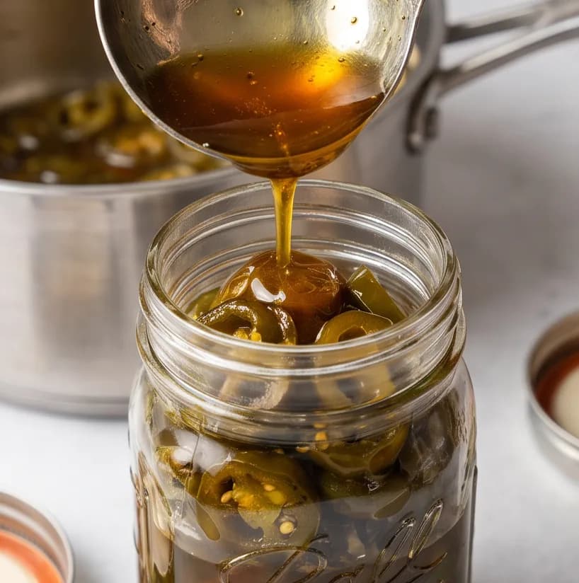 Jelibon Biber Turşusu Tarifi (Candied Jalapeno Tatlı-Acı Biber) — Adım 5: Şerbetin Kıvam Alması ve Dökülmesi