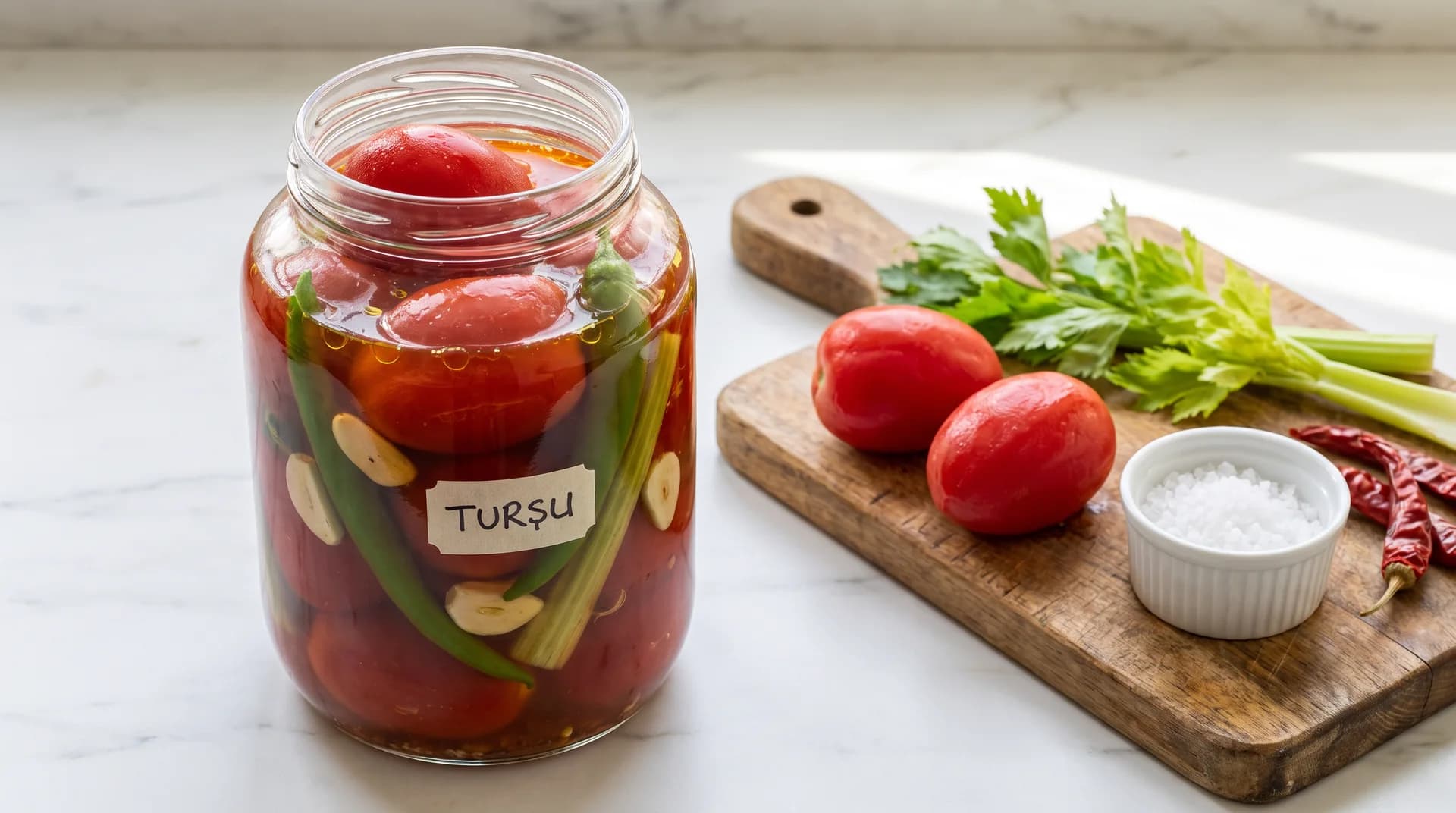 Soyulmuş Kırmızı Domates ve Biber Turşusu Tarifi