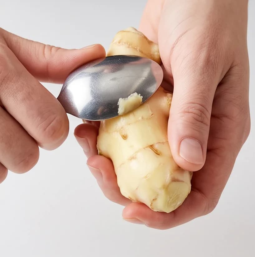 Sushi Usulü Pembe Zencefil Turşusu (Gari) Nasıl Yapılır? — Adım 1: Körpe Zencefilin Kaşık Sırtıyla Soyulması